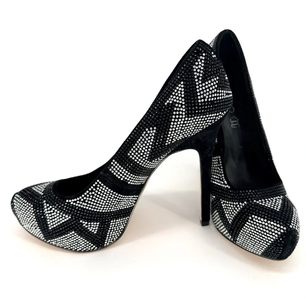 ALDO Womens Sz 7 Black & Silver Chevron Rhinestones Stiletto 5